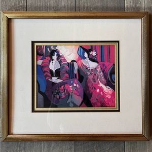Vintage Framed Isaac Maimon Serigraph Art Print. Two Ladies in the Afternoon